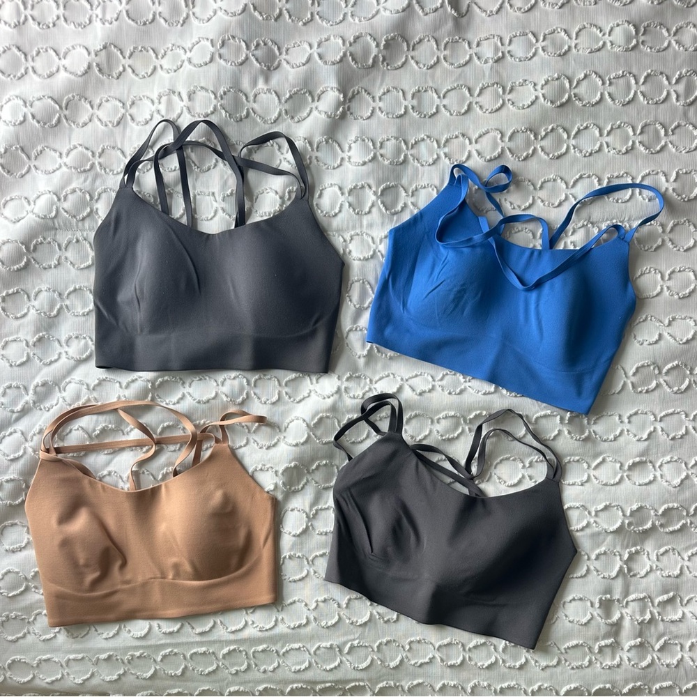 Aerie Seamless Sports Bra Set - Gray, Blue, Tan